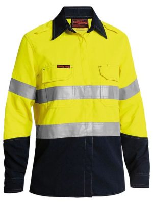 TenCate Tecasafe® Plus Women's Taped Two Tone FR Hi Vis Lightweight Long Sleeve Shirt with underarm and back panel ventilation - Bisley Protectivewear