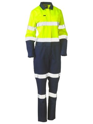 Womens taped hi vis cotton drill coverall with waist zip opening - BCL6066T - Bisley Workwear