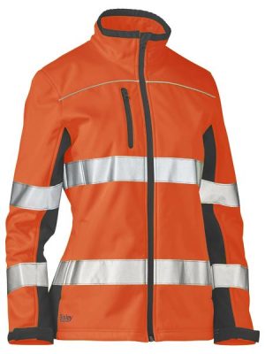 Women's taped two tone hi vis zip front soft shell jacket - BJL6059T - Bisley Workwear