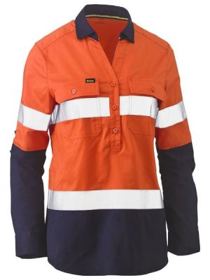 Womens long sleeve taped hi vis stretch V-neck shirt - BLC6064T - Bisley Workwear