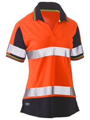 Womens short sleeve taped two tone hi vis v-neck polo - BKL1225T - Bisley Workwear