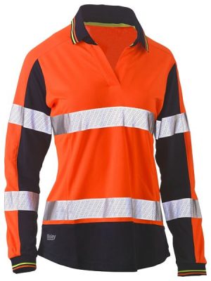 Women's long sleeve taped two tone hi vis v-neck polo - BKL6225T - Bisley Workwear
