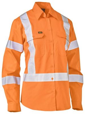 Womens taped X back lightweight hi vis drill rail shirt - BL6166XT - Bisley Workwear