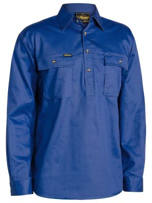Closed Front Cotton Drill Long Sleeve Shirt - BSC6433 - Bisley Safetywear