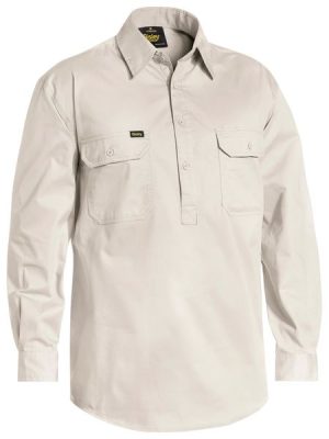 Closed front long sleeve cotton light weight drill shirt - BSC6820 - Bisley Workwear