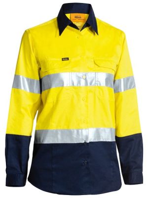 Two Tone Hi Vis Gusset Cuff Women's Shirt Reflective Tape - BL6896 - Bisley Workwear
