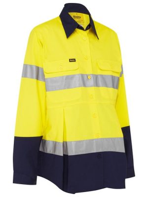 Taped two tone hi vis drill long sleeve maternity shirt - BLM6456T - Bisley Workwear