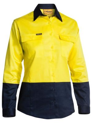 Womens 2 Tone Hi Vis Drill Long Sleeve Shirt - Bisley Safetywear