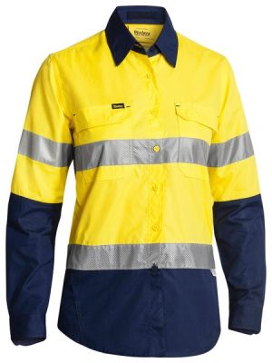 Womens taped hi vis X Airflow™ ripstop shirt with ventilation at multiple heat stress areas - Bisley Safetywear